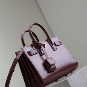 Saint Laurent Sac De Jour Nano Tote Bag Burgundy Calfskin