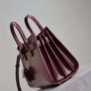 Saint Laurent Sac De Jour Nano Tote Bag Burgundy Calfskin