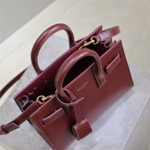 Saint Laurent Sac De Jour Nano Tote Bag Burgundy Calfskin