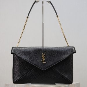 YSL 2025 Cassandre XXLn Envelope Pouch On Chain Black Lambskin