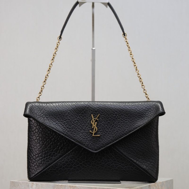 YSL 2025 Cassandre XXLn Envelope Pouch On Chain Black Lambskin