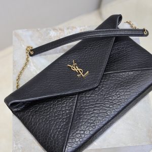 YSL 2025 Cassandre XXLn Envelope Pouch On Chain Black Lambskin