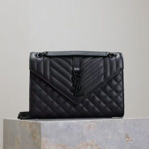 YSL Envelope Chain Large Bag 24cm Black Cowhide