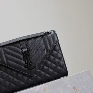 YSL Envelope Chain Large Bag 24cm Black Cowhide