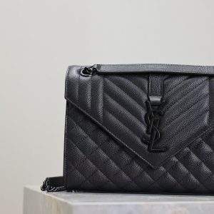 YSL Envelope Chain Large Bag 24cm Black Cowhide
