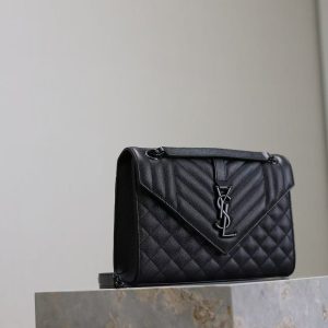 YSL Envelope Chain Large Bag 24cm Black Cowhide