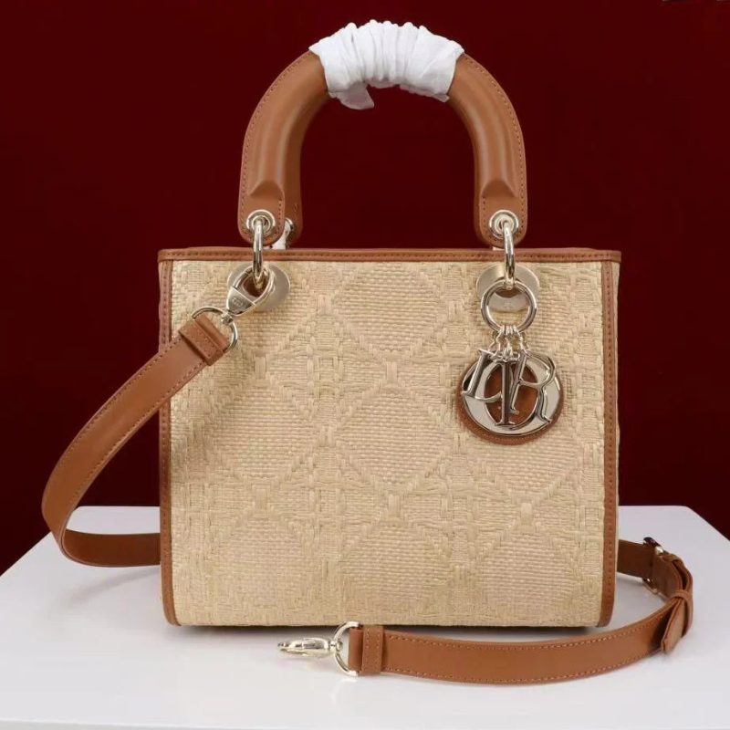 Dior 2026 Lady Dior Bag 24cm Beige Brown Raffia Leather