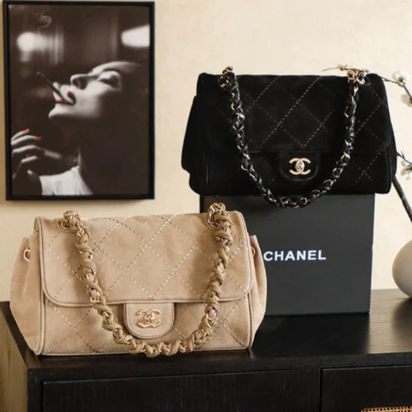 Chanel 2026 Ultimate Stitch Bag 30cm Beige and Black Suede Leather