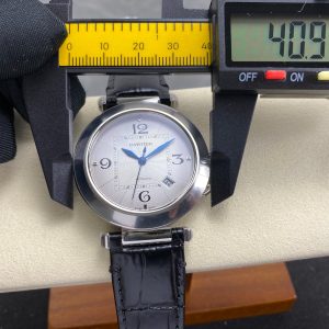 Pasha 41 mm mechanical silver white dial black leather