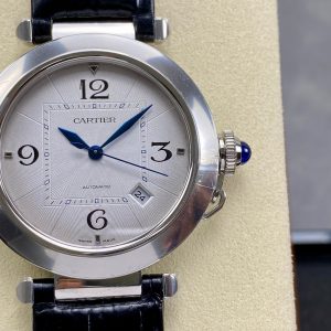 Pasha 41 mm mechanical silver white dial black leather