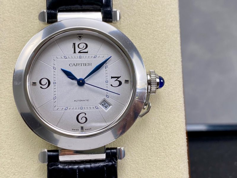 Pasha 41 mm mechanical silver white dial black leather