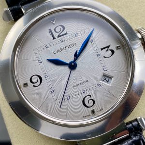 Pasha 41 mm mechanical silver white dial black leather