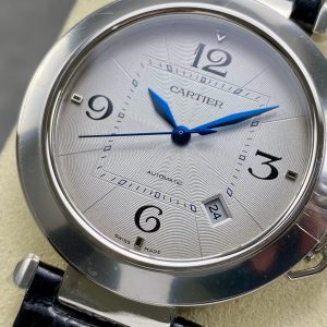 Pasha 41 mm mechanical silver white dial black leather