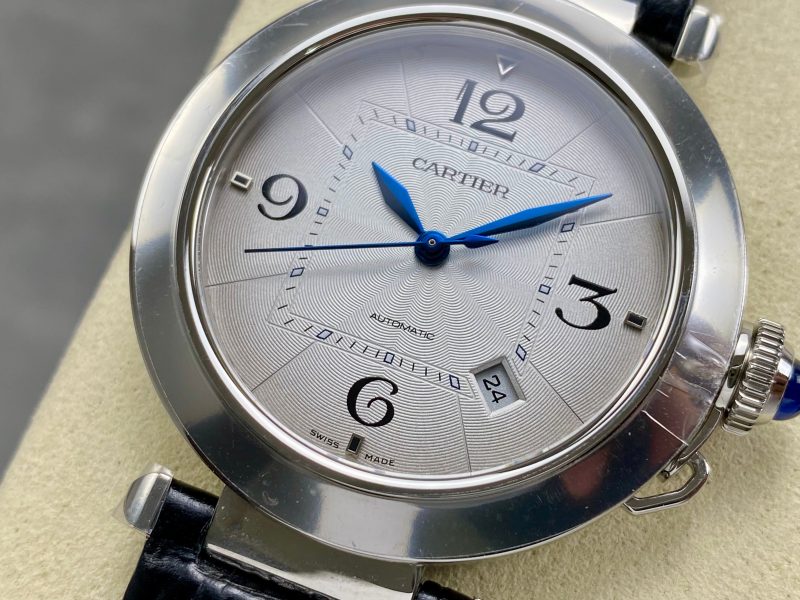 Pasha 41 mm mechanical silver white dial black leather