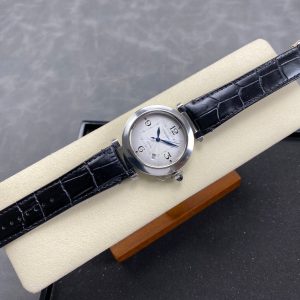 Pasha 41 mm mechanical silver white dial black leather