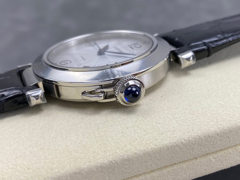 Pasha 41 mm mechanical silver white dial black leather