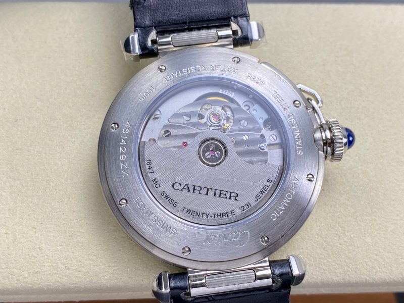 Pasha 41 mm mechanical silver white dial black leather