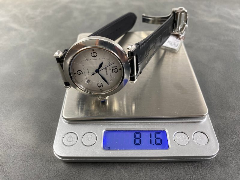 Pasha 41 mm mechanical silver white dial black leather