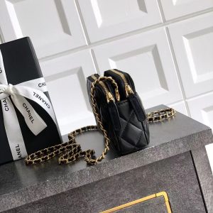 CC 25A Touch Phone Holder Bag 17.5cm with Chain Black Lamskin