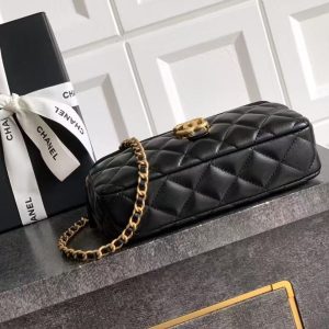 CC 25A Touch Phone Holder Bag 17.5cm with Chain Black Lamskin