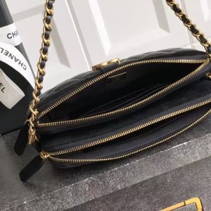 CC 25A Touch Phone Holder Bag 17.5cm with Chain Black Lamskin