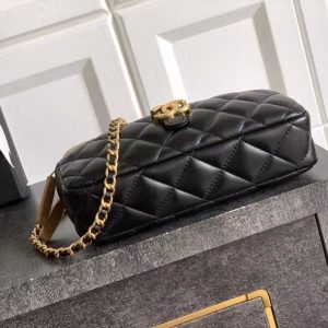 CC 25A Touch Phone Holder Bag 17.5cm with Chain Black Brown Lamskin