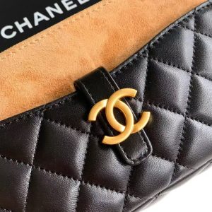 CC 25A Touch Phone Holder Bag 17.5cm with Chain Black Brown Lamskin