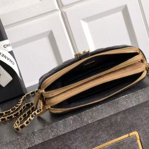 CC 25A Touch Phone Holder Bag 17.5cm with Chain Black Brown Lamskin