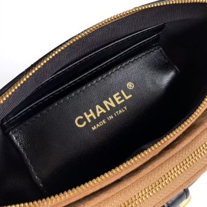 CC 25A Touch Phone Holder Bag 17.5cm with Chain Black Brown Lamskin