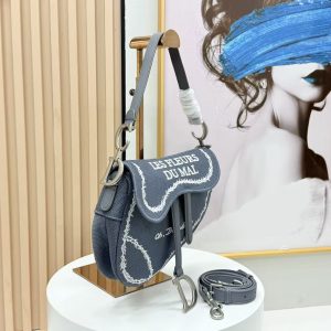 CD Saddle Bag Strap With Strap 24cm Blue Cotton