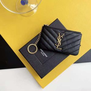 YSL Hook & Chain Zipper Coin Purse Caviar Cowhide GHW