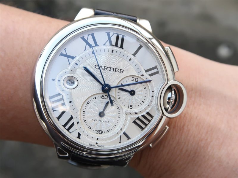 BALLON BLEU 42 CHRONOGRAPH STEEL SILVER DIAL LEATHER BRACELET