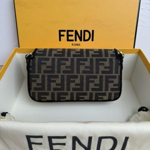 Fendii Baguette Mini FF Bag Brown Jacquard Fabric