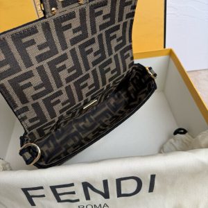 Fendii Baguette Mini FF Bag Brown Jacquard Fabric
