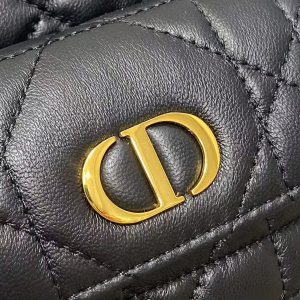 CD Caro Macrocannage Small Bucket Bag Black Lambskin