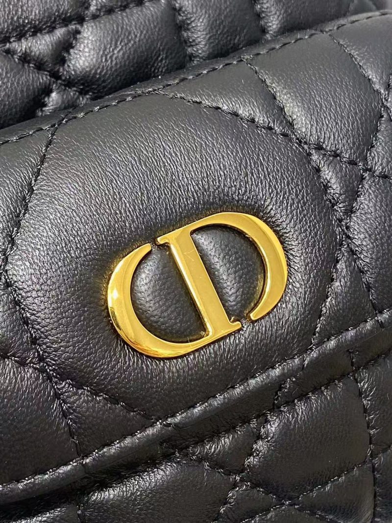 CD Caro Macrocannage Small Bucket Bag Black Lambskin