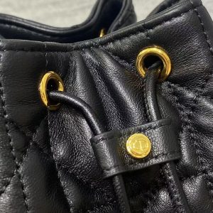 CD Caro Macrocannage Small Bucket Bag Black Lambskin