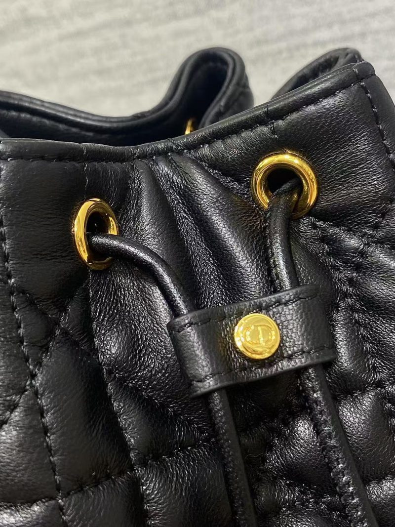 CD Caro Macrocannage Small Bucket Bag Black Lambskin