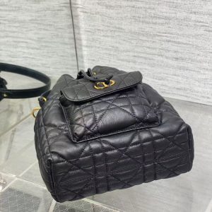 CD Caro Macrocannage Small Bucket Bag Black Lambskin