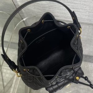 CD Caro Macrocannage Small Bucket Bag Black Lambskin