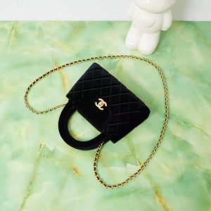 CC Quilted Mini Kelly Bag Black Velvet