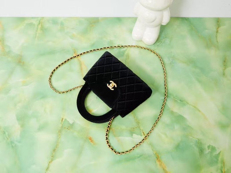 CC Quilted Mini Kelly Bag Black Velvet