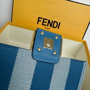 Fendi Baguette 19cm Bag Gold Hardware in Blue Denim Leather with FF Motif Shw