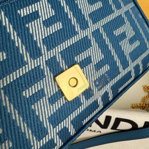 Fendi Baguette 19cm Bag Gold Hardware in Blue Denim Leather with FF Motif Shw