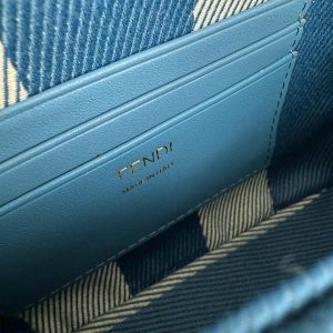 Fendi Baguette 19cm Bag Gold Hardware in Blue Denim Leather with FF Motif Shw