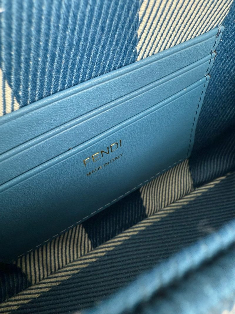 Fendi Baguette 19cm Bag Gold Hardware in Blue Denim Leather with FF Motif Shw