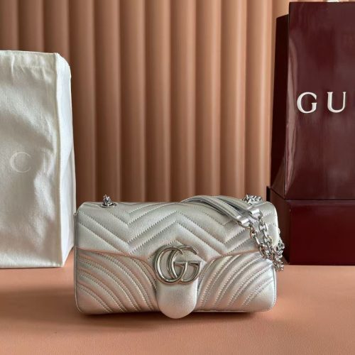 ae81b610acf6e21c9c1d7e49ad806325 GG Marmont Small Shoulder Bag Metallic Silver Leather