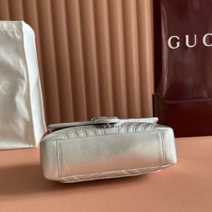 c4d34df5f43aa010b8e720bb11e624e3 GG Marmont Small Shoulder Bag Metallic Silver Leather