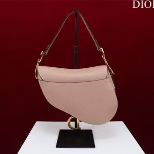 CD Saddle Bag with Strap Blush Pink Grained Calfskin