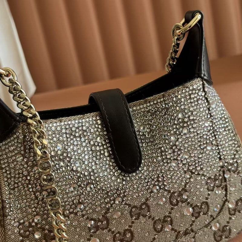 GG Jackie Notte Mini Crystal Bag Beige Brown Canvas